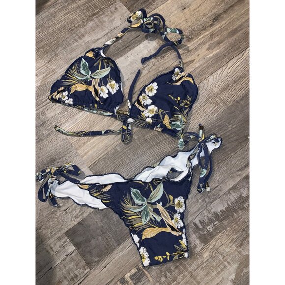 ZOEW Womens Floral String Bikini Swimsuit Set Size L - Picture 1 of 6